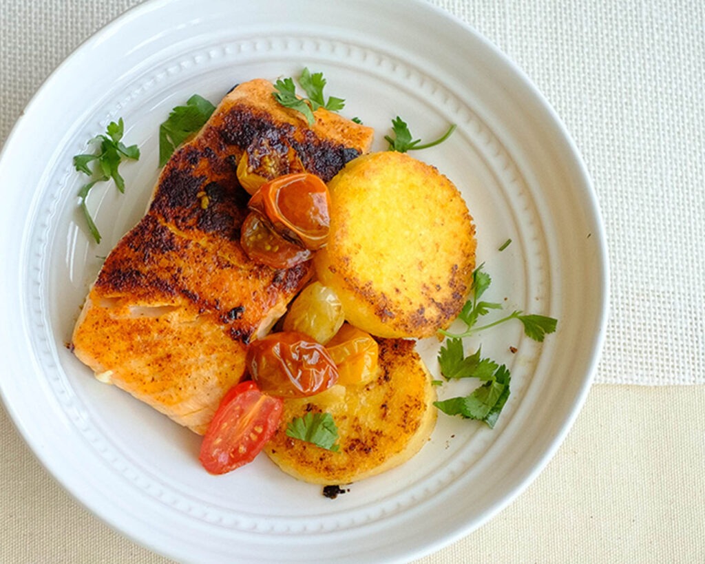 Pan-Fried Salmon with Polenta Cakes - Easy Salmon Recipe