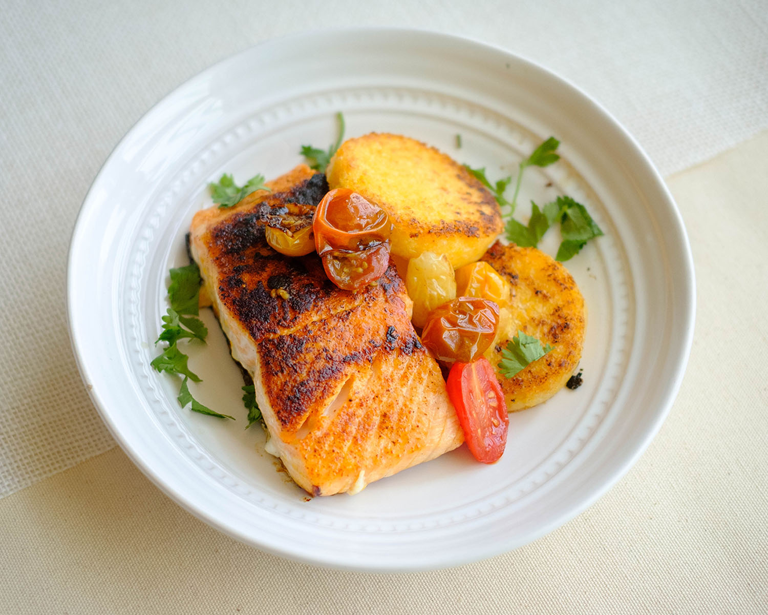 Pan-Fried Salmon with Polenta Cakes - Easy Salmon Recipe