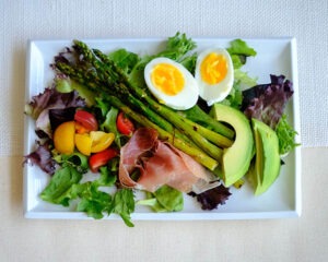 Grilled asparagus and prosciutto cobb salad