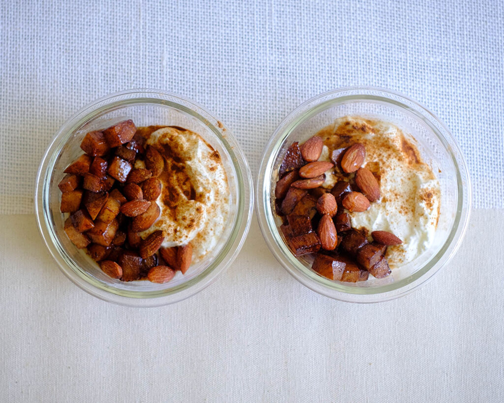 yogurt with balsamic glazed pears and almonds